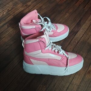 Puma Kids Pink and White High-Top Sneakers